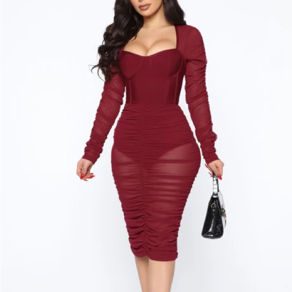 Fashion Nova Ruched With Class Midi Dress